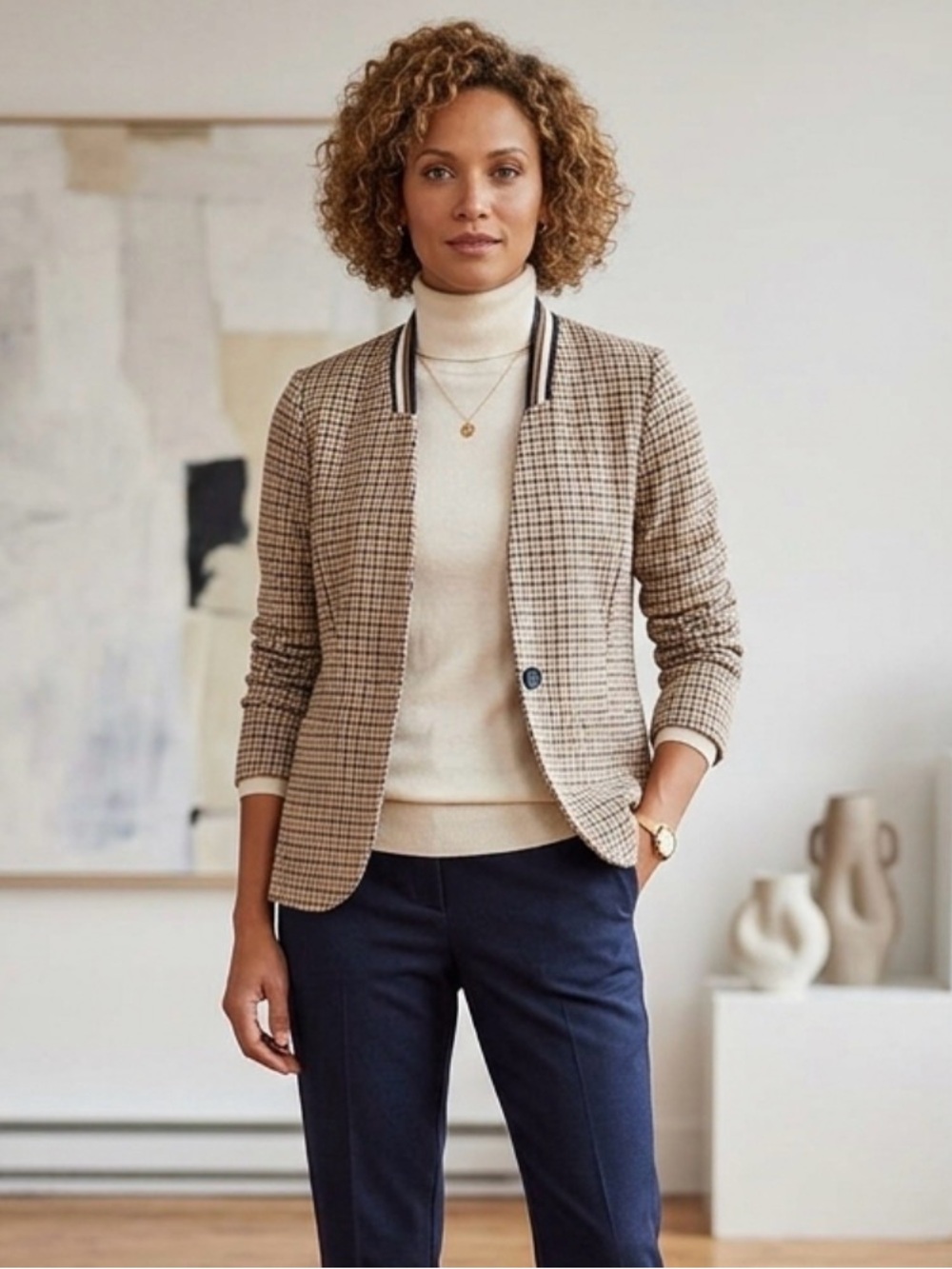 ✨Tom Tailor Beige Checked Blazer Jacket- Business Casual- Professional-Chic✨